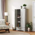 HOMCOM Armoire de garde-manger de ferme de 183 cm avec portes de grange, meuble de rangement de cuisine haut avec étagères réglables et tiroir