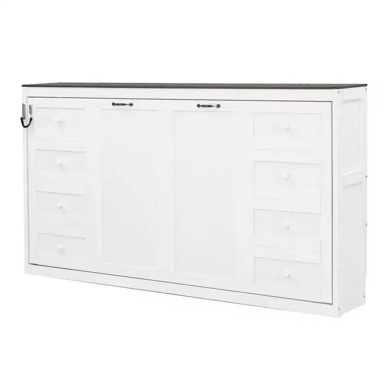 Lit escamotable double avec éclairage LED, peut être plié en armoire, armoire-lit murale dissimulée pour chambre d'amis