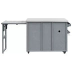 Îlot de cuisine d'extérieur FAMYYT de 198,9 cm avec comptoir en acier inoxydable, station de barbecue pliable et armoires de rangement, Bleu Gris