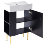 Meuble-lavabo de salle de bain blanc de 21,6 po, ensemble avec meuble de rangement, vasque en céramique simple, rangement à gauche