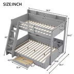 Lit superposé double sur toute la longueur avec rangement, lumières LED et station de charge, lit superposé en bois avec étagères latérales pour enfants et adolescents