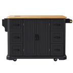 Îlot de cuisine escamotable à abattant, chariot de cuisine à 4 roulettes avec prise de courant, table îlot mobile avec 2 portes et 6 tiroirs