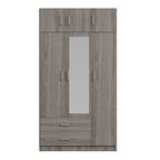 Armoire penderie miroir 3 portes avec 2 tiroirs et meuble haut