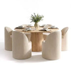 Ensemble de salle à manger moderne pour 6 personnes, table à manger ronde avec pied central, chaises de salle à manger pivotantes à roulettes, tissu chenille texturé - Panipeachy