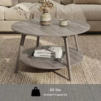 Table basse ronde marron miel avec 2 niveaux de rangement, mesurant 80 x 45 cm, idéale pour le salon