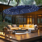 MAISON ARTS Parasol excentré rectangulaire de 4,5 m avec manivelle, parasol de marché double face d'extérieur avec lumières LED solaires et base incluse