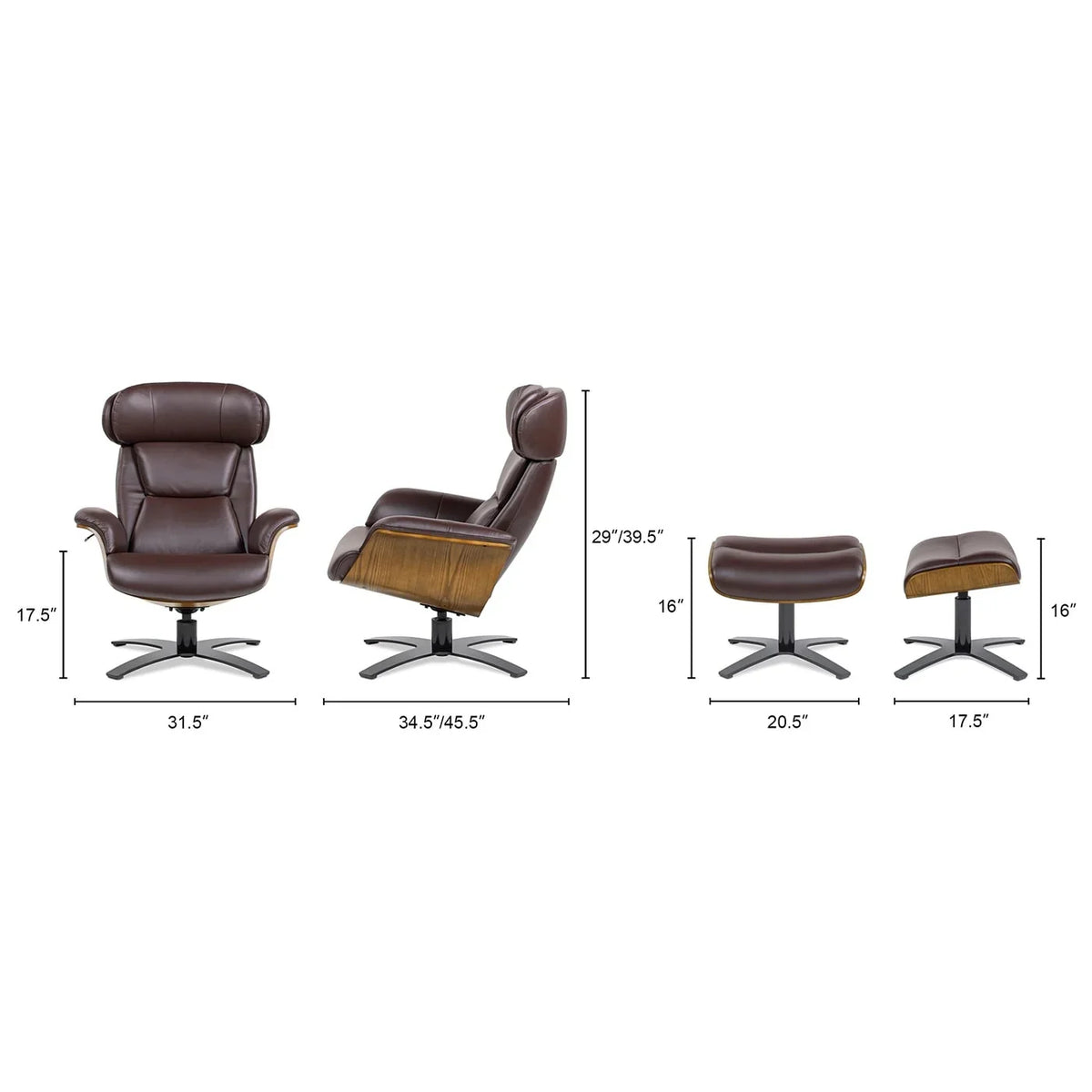 Jovan 31.5 Fauteuil inclinable en cuir véritable avec ottoman