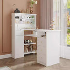 Table à ongles blanche avec extracteur de poussière intégré, écran en verre trempé, poignées dorées, poste de travail de salon de manucure, table de maquillage