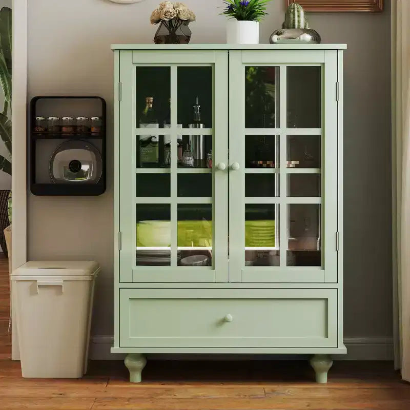 Meuble de rangement, Meuble bas en bois avec 1 tiroir et 2 portes vitrées, Buffet de style rustique avec rangement pour salon