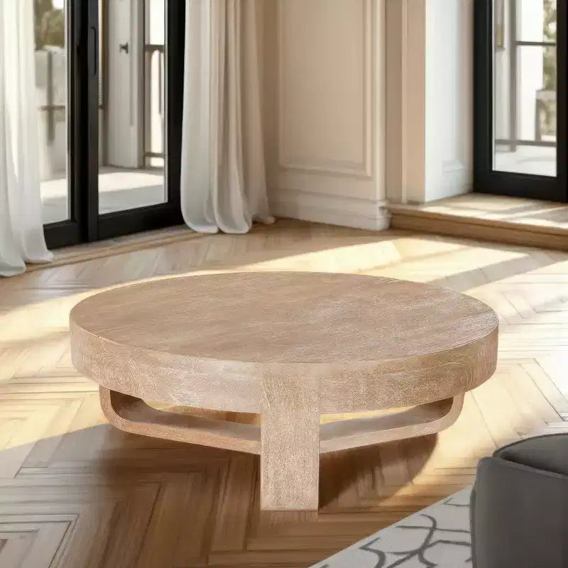 Table basse Royal Hampton, dessus rond de 32 pouces avec base en forme de traîneau ouverte