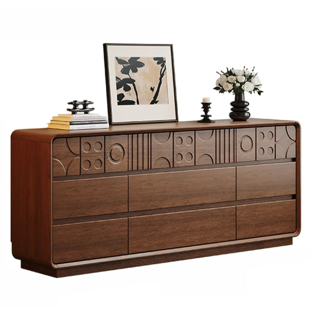 Commode en bois d'inspiration Art déco avec sculptures géométriques