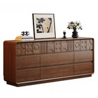 Commode en bois d'inspiration Art déco avec sculptures géométriques