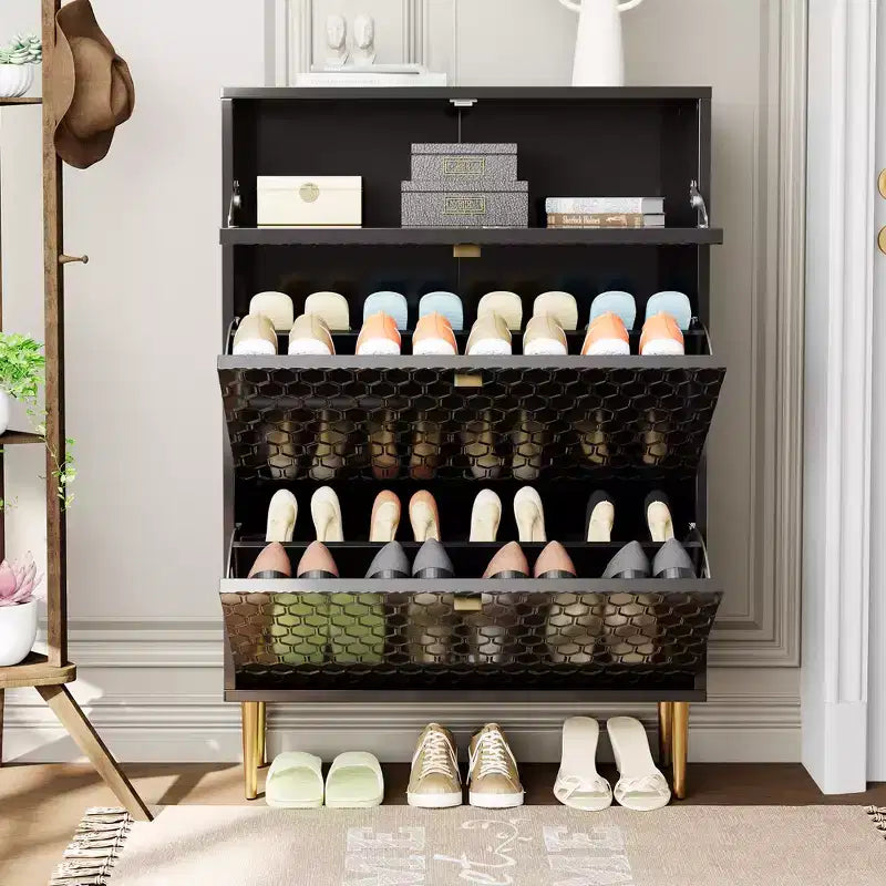 CLIHOME Meuble à chaussures d'entrée 24 paires, avec tiroirs basculants, étagère de rangement