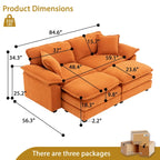 Canapé 2 places avec 2 coussins de siège, 2 oreillers et 2 poufs, canapé confortable - Canapé profond de salon, canapé modulable