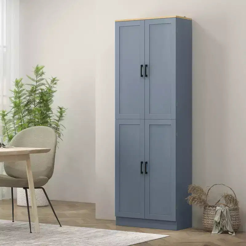 HOMCOM Garde-Manger de cuisine autoportant 170 cm, Armoire de rangement à 4 portes avec étagères réglables et portes