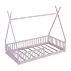 Lit de sol pour enfants, lits cabane doubles, lit de sol Montessori avec lattes et barrières de protection, cadre de lit cabane en bois pour garçons et filles