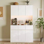 Armoire de cuisine de 71 pouces, vaisselier avec lumières LED et prises de courant, buffet avec support pour micro-ondes, étagères réglables