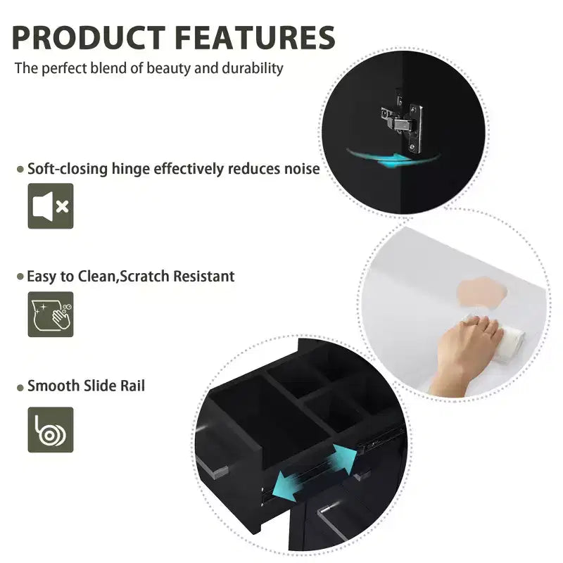 Meuble-lavabo simple de 76 cm avec armoire et 3 tiroirs – Noir / Bleu / Vert / Indigo / Blanc