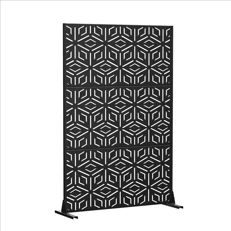 Paravent à 3 panneaux avec motif géométrique – Acier galvanisé noir