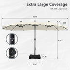 MAISON ARTS Parasol excentré rectangulaire de 4,5 m avec manivelle, parasol de marché double face d'extérieur avec lumières LED solaires et base incluse