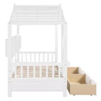 Lit cabane en bois double/complet avec 2 tiroirs, lit pour enfants avec étagère de rangement - ModernLuxe