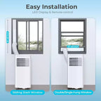 Climatiseur portable 8 000 BTU, unité 3-en-1 avec 4 modes, minuterie, écran LED, télécommande et kit d'installation, pour chambre/salon/bureau, Blanc.