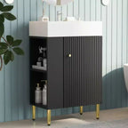 Meuble-lavabo de salle de bain blanc de 21,6 po, ensemble avec meuble de rangement, vasque en céramique simple, rangement à gauche