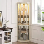 Vitrine d'angle avec portes et étagères en verre, Meuble de présentation d'angle pour salon
