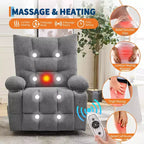 Fauteuil inclinable releveur électrique pour personnes âgées avec fonctions massage et chauffage, inclinable surdimensionné avec fonctions massage et chauffage, revêtement doux et rembourré, poche latérale et porte-gobelets