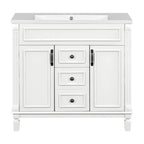 Meuble-lavabo de salle de bain moderne de 91 cm avec lavabo et armoire de toilette, 2 portes et 2 tiroirs