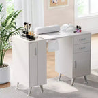 Table de manucure GustoWave de 42,5 po avec repose-poignet et aspirateur de poussière, bureau à ongles avec casier coulissant vertical, blanc