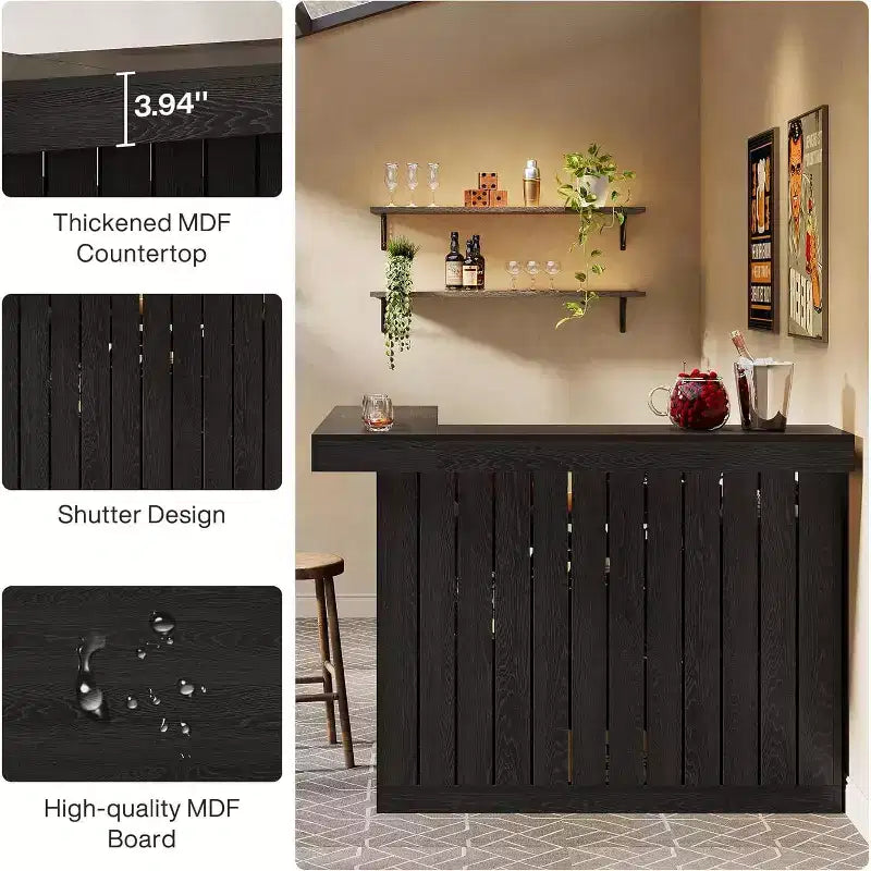 Bar de salon en L Lantine, bar à liqueurs d'angle à 4 niveaux avec étagères de rangement et porte-verres à vin pour pub à domicile