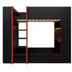 Lit superposé de jeu en bois pleine grandeur avec bureau intégré, étagères de rangement, lumières LED 7 couleurs et station de charge, noir - ModernLuxe