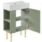 Meuble-lavabo de salle de bain blanc de 21,6 po, ensemble avec meuble de rangement, vasque en céramique simple, rangement à gauche