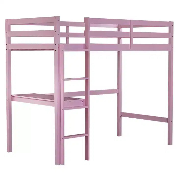 Lit mezzanine Okak Minimalism avec échelle, lit mezzanine simple en bois d'hévéa avec garde-corps de sécurité et bureau intégré, cadres de lit pour enfants, adolescents
