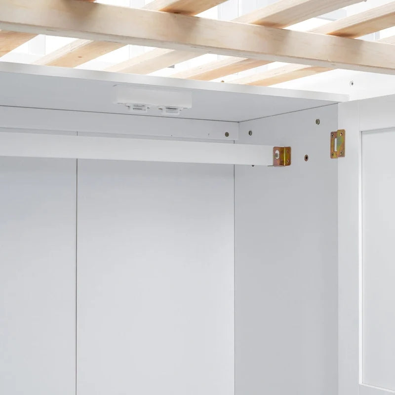 Lit mezzanine en pin avec bureau et rangements