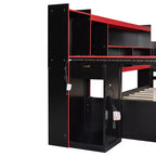 Lit de repos Gamer Hub avec bureau, lumières RGB, station de recharge, tiroirs de rangement et tête de lit bibliothèque