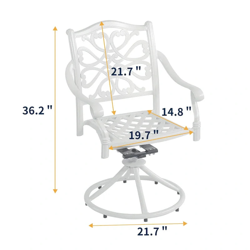 Ensemble de salle à manger d'extérieur 5 pièces en fonte d'aluminium avec 4 chaises pivotantes