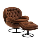 Fauteuil d'appoint en velours Okak avec pouf, fauteuil de salon moderne de style scandinave sans accoudoirs, fauteuil d'appoint doux et confortable pour regarder la télévision, jouer à des jeux