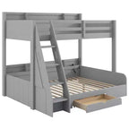 Lit superposé double sur toute la longueur avec rangement, lumières LED et station de charge, lit superposé en bois avec étagères latérales pour enfants et adolescents