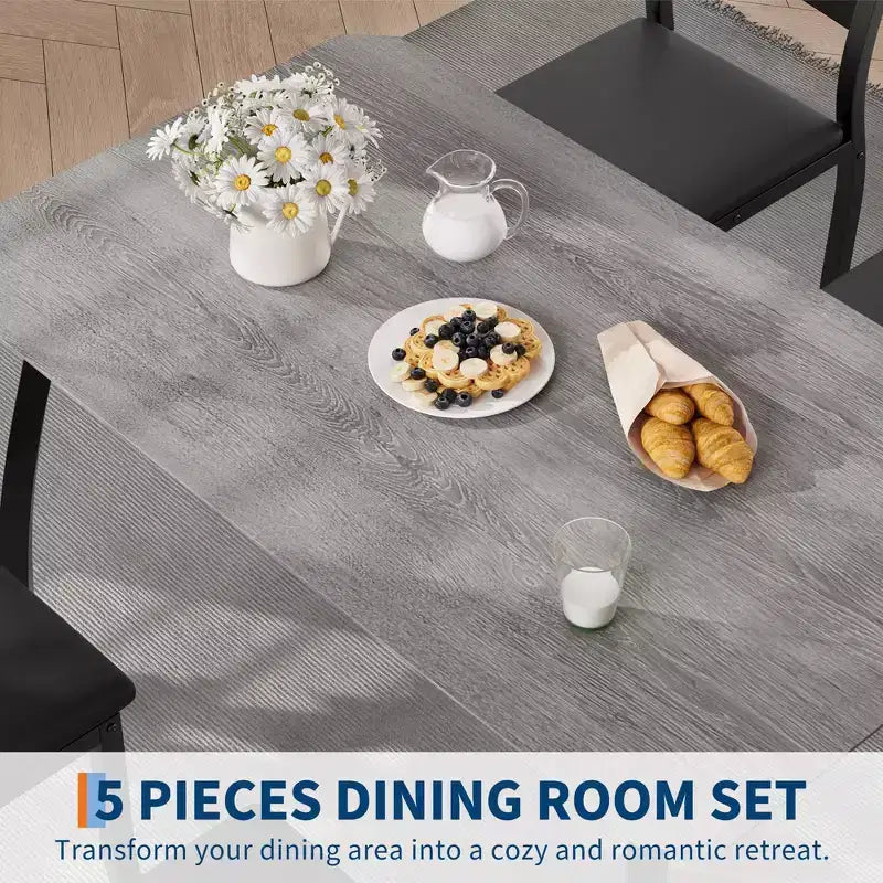 Ensemble de table et 4 chaises de cuisine avec cadre métallique, design biseauté