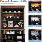 Meuble de bar à café de style ferme de 72 po de haut avec lumières LED, buffet de cuisine avec portes et tiroir, étagères réglables, rangement spacieux