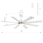 Ventilateur de plafond de 65 pouces à 8 pales noires avec lumière LED et télécommande