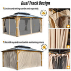 Tonnelle EROMMY à toit rigide, pergola extérieure avec double toit, moustiquaire et rideaux, auvent robuste pour patio, jardin, fête au bord de la piscine