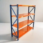 Étagères de garage robustes VIYET, rayonnage métallique réglable à 4 niveaux d'une capacité de 2000 kg, rangement industriel bleu et orange pour magasin/outils/salle de sport.