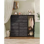 Commode de rangement avec 16 tiroirs, tringle à vêtements et étagères, organisateur de rangement en tissu pour chambre à coucher, placard ou entrée