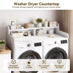 Comptoir de lave-linge et sèche-linge à 2 niveaux avec étagère ou tiroirs, couvercle de comptoir de buanderie avec coussin antidérapant, 54x27,5 - Dessus de lave-linge pour plier les vêtements