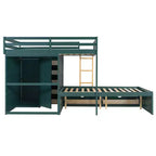 Lit superposé double sur double avec armoire de rangement et tiroirs, lit superposé double en bois peu encombrant avec garde-corps pour appartement, chambre à coucher
