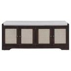 Banc de rangement rustique en bois Whisen, banc à chaussures d'entrée avec coussin amovible, étagères réglables