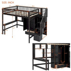 Lit mezzanine en pin avec bureau et rangements